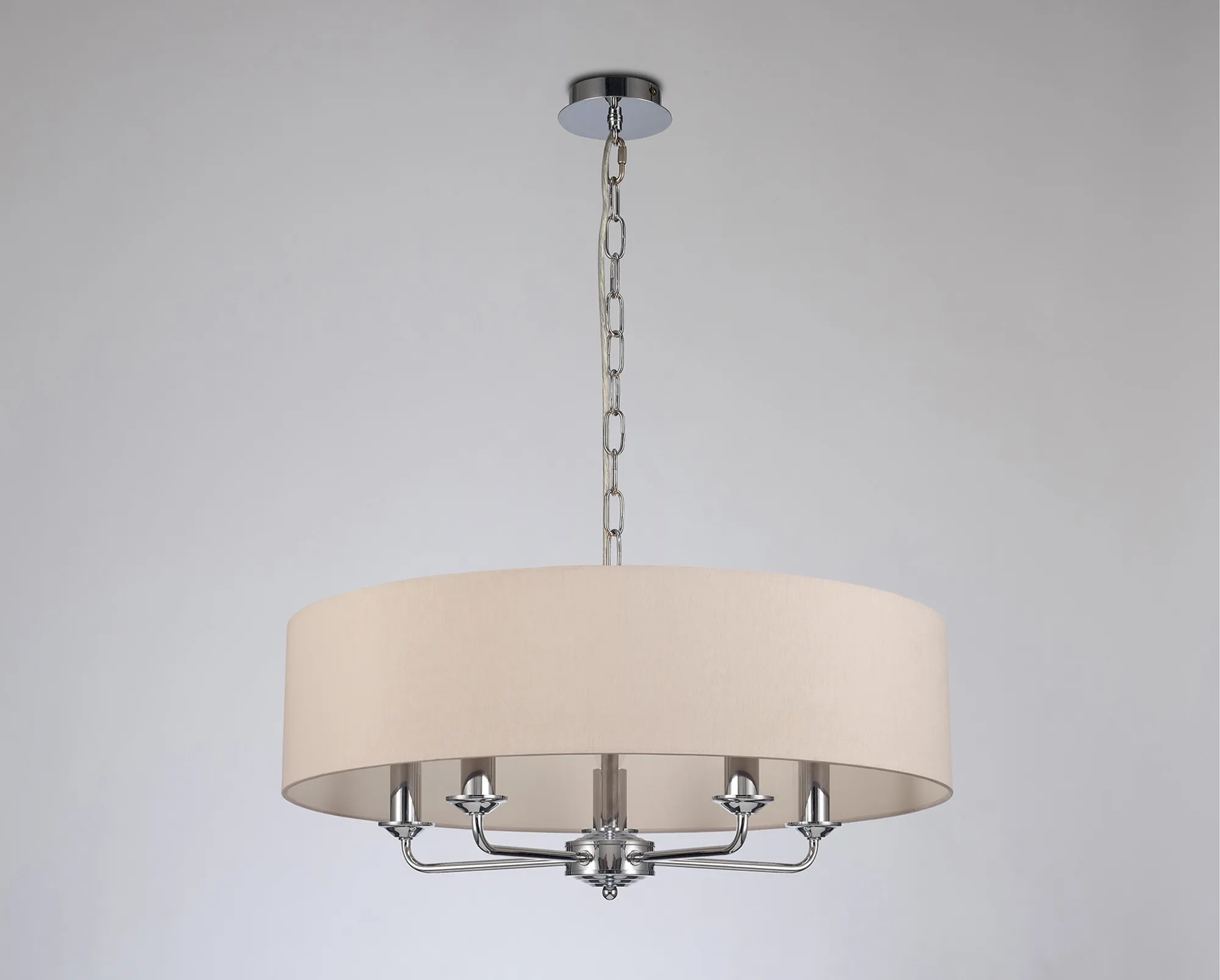 Banyan 60cm 5 Light Pendant Polished Chrome; Nude Beige/Moonlight DK0014  Deco Banyan CH NU